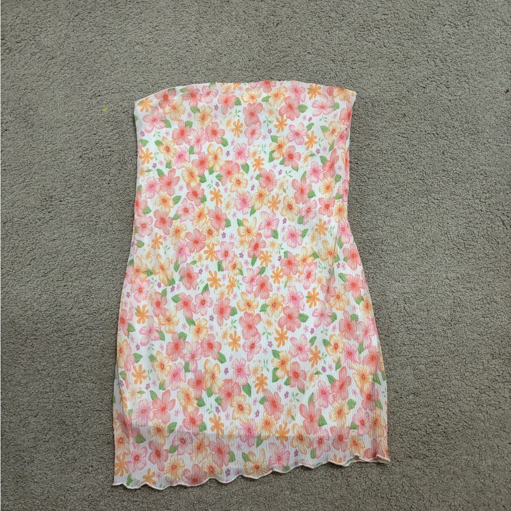 Princess Polly Strapless Floral Dress - Pink and Orange